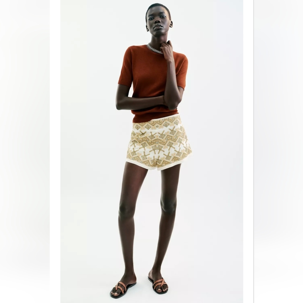 ZARA EMBROIDERED MIRROR SHORTS